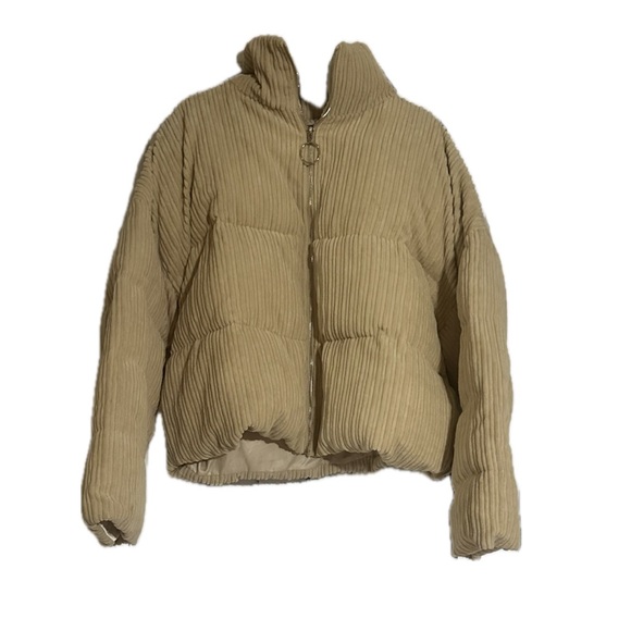 PrettyLittleThing Beige Corduroy Puffer Jacket - Picture 1 of 2